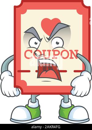 Red love coupon cartoon character design having angry face Stock Vector