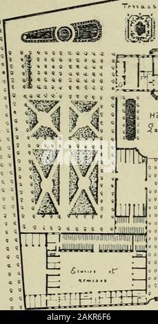 Les arts dans la maison de Condé . I « »1 ^ I 1 * 1 1 !I. ^rrrr^g: ^^.. Le palais BoniiiON et lhôtel ue Lassav axant ITiJj. Un perron à plusieurs degrés se développait à lextérieur du bâtiment principal etdonnait accès aux jardins qui entouraient le palais et le séparaient de lhôtel de Lassay.Celui-ci ne comprenait quun seul corps, sans ailes, delà même hauteur que le palaisvoisin. On y entrait par une longue avenue do marronniers qui parlait de la rue delUniversité; à droite de lavenue, bosquets du palais Bourbon, cuisines et communsde lhôtel de Lassay; à gauche, vastes écuries du palais Bour Stock Photo