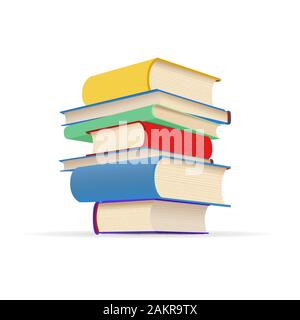 Pile of different colorful textbooks in stack on white Stock Vector