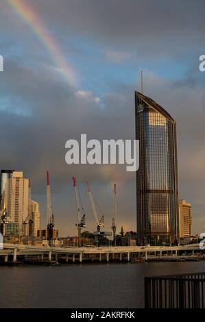 Brisbane, Queensland, Australia - 27th December 2019 : View of the beautiful 1 William Street Tower building (also know as Power Tower or One Big Will Stock Photo