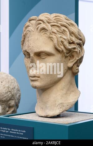 Berlin. Germany. Portrait bust of Alexander the Great, (Alexander III of Macedon, 356 BC - 323 BC).  Marble, Roman copy (early 2nd century A.D) from a Stock Photo