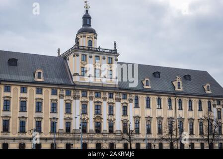 Main building of University of Wroclaw with Mathematical Tower on the Old Town of Wroclaw in Silesia region of Poland Stock Photo