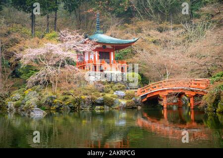 Beautiful japanese garden at Daigo-ji temple with cherry blossom during spring season in April in, Kyoto, Japan. Asia tourism, history building, or tr Stock Photo