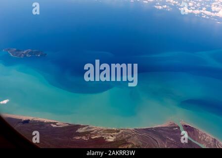 Albania: different sea colours due to the sediment from the Vjosë river delta Stock Photo