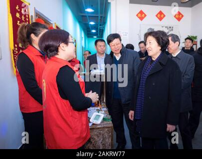 Beijing, China. 9th Jan, 2020. Chinese Vice Premier Sun Chunlan visits an elderly care center during a research tour to Changping District in Beijing, capital of China, Jan. 9, 2020. Credit: Zhai Jianlan/Xinhua/Alamy Live News Stock Photo