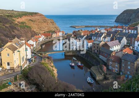 An elevated view of the village of Staithes,North Yorkshire,England,UK Stock Photo