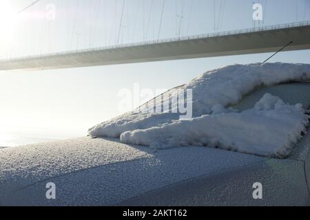 snow cold weather Hazard, icy road conditions Stock Photo