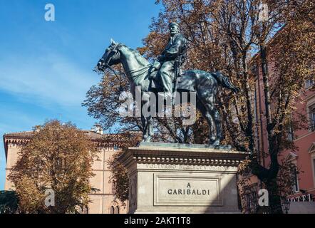 Statue of Giuseppe Maria Garibaldi in front of Arena del Sole Theathre in Bologna, capital and largest city of the Emilia Romagna region in Italy Stock Photo