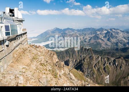 The Pic du Midi Observatory on the summit of the Pic du Midi de Bigorre at the French Pyrenees. Stock Photo