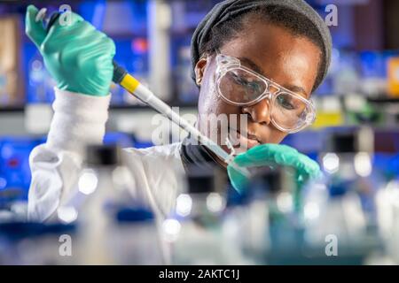 Grad students working in science Lab Stock Photo
