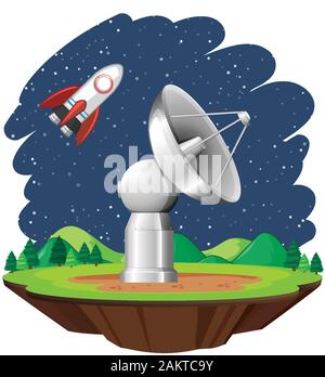 Scene with spaceship flying in the sky illustration Stock Vector Image ...