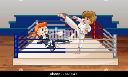 Scene with people fighting in the ring arena illustration Stock Vector