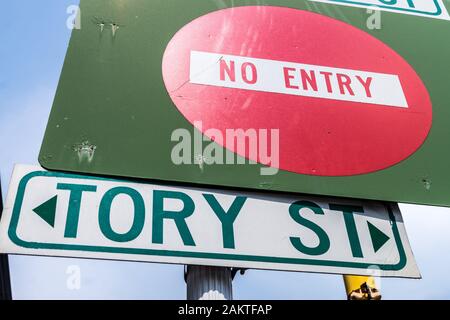 'No Entry' street sign, Tory Street, Te Aro, Wellington, New Zealand Stock Photo