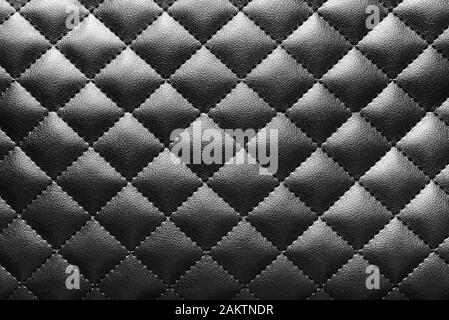 Texture of black quilted artificial leather for background Stock Photo