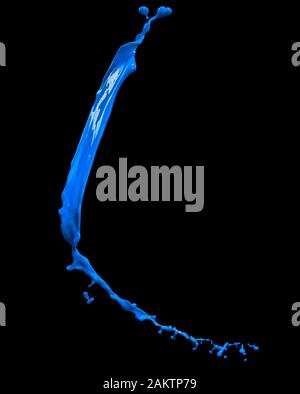 Isolated shot of blue paint splash on black background Stock Photo