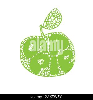 Green Apple silhouette. Fresh fruit Typography Vector Illustration, Handdrawn lettering. Hand drawn font on Healthy fruity harvest apple silhouette Stock Vector