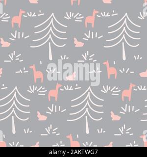 doodle forest themed seamless vector pattern Stock Vector