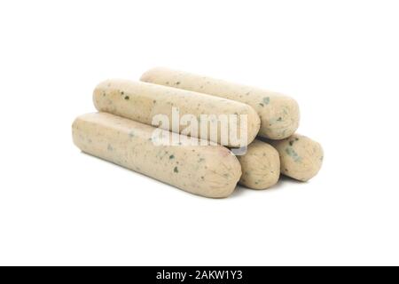 Tasty sausages isolated on white background, close up Stock Photo
