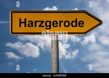 Detail photo of a signpost with the inscription Harzgerode, Saxony-Anhalt, Germany, Europe Stock Photo