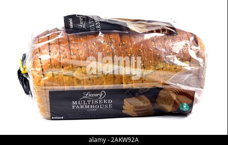 Iceland, Luxury, multiseed ,farmhouse loaf,white background Stock Photo