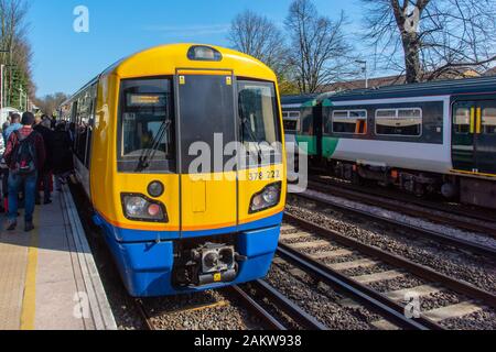 LONDON, UK - 24MAR2019: London Overground Class 378 train number 378222 at Sydenham Station, South London. Stock Photo