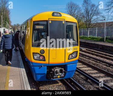 LONDON, UK - 24MAR2019: London Overground Class 378 train number 378222 at Sydenham Station, South London. Stock Photo