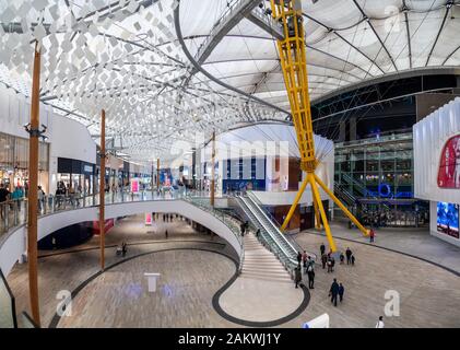 Greenwich, UK - 5 October 2019: Shoppers inside the mall area of the O2 arena in North Greenwich Stock Photo