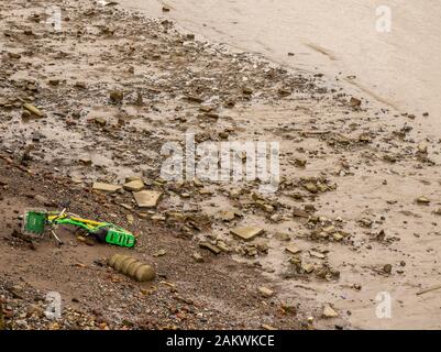 Woolwich, UK - 5 October 2019: Lime e-scooter dumped into the river in East London Stock Photo