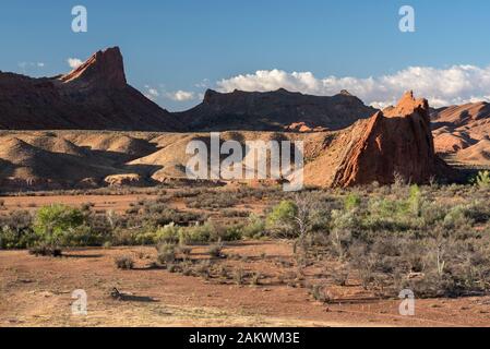 Lower Chinle Wash, Navajo Nation (Utah).  Mule Ear Diatreme is in the background. Stock Photo