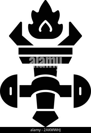Medieval burning torch glyph icon. Ancient wall light, lamp. Fire cresset in holder on wall. Silhouette symbol. Negative space. Vector isolated illust Stock Vector
