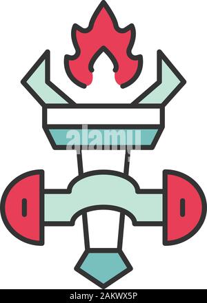 Medieval burning torch color icon. Ancient wall light, lamp. Fire cresset in holder on wall. Isolated vector illustration Stock Vector