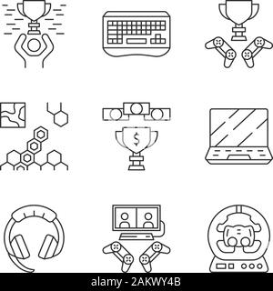 Esports linear icons set. Gaming device and gadgets. Video game ...