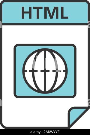 HTML file format color icon. Hypertext markup language. Saved web page file. Isolated vector illustration Stock Vector