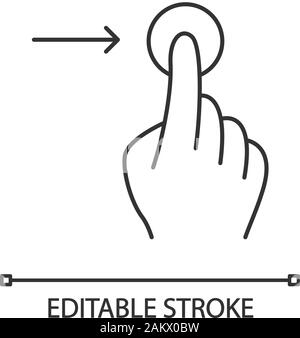 Horizontal scroll right gesture linear icon. Touchscreen gesturing. Human hand, fingers. Using sensory devices. Thin line illustration. Contour symbol Stock Vector