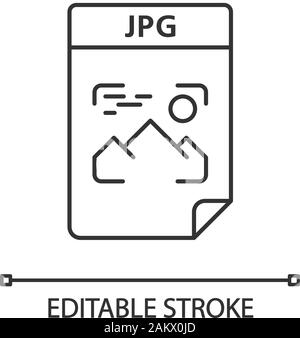 JPG file linear icon. Digital  image file format. Thin line illustration. Contour symbol. Vector isolated outline drawing. Editable stroke Stock Vector