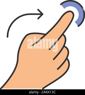 Flick right gesturing color icon.Touchscreen gesture. Human hand and fingers. Tap, point, click. Using sensory devices. Isolated vector illustration Stock Vector