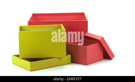 Colorful cardboard boxes against white background Stock Photo