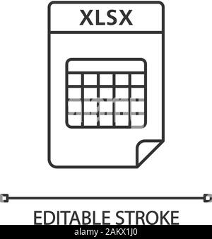 XLSX file linear icon. Spreadsheet file format. Thin line illustration. Contour symbol. Vector isolated outline drawing. Editable stroke Stock Vector