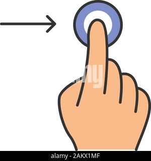 Horizontal scroll right gesturing color icon. Touchscreen gesture. Human hand and fingers. Tap, point, click. Using sensory devices. Isolated vector i Stock Vector