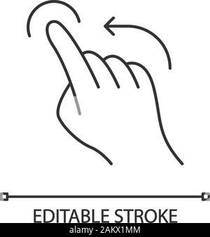 Flick left gesture linear icon. Touchscreen gesturing. Human hand and fingers. Using sensory devices. Thin line illustration. Contour symbol. Vector i Stock Vector