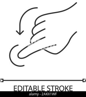 Flick down gesture linear icon. Touchscreen gesturing. Human hand and fingers. Using sensory devices. Thin line illustration. Contour symbol. Vector i Stock Vector