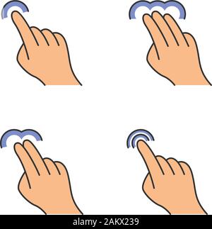 Touchscreen gestures color icons set. Flick left, flick right gesturing. Flick  up and flick down, touch gesture. Human fingers. Isolated vector  illustrations 7693890 Vector Art at Vecteezy
