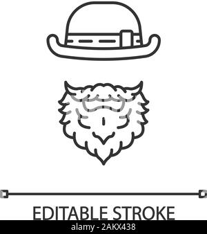 Leprechaun linear icon. Thin line illustration. Man with bowler hat and beard. Saint Patrick's Day contour symbol. Vector isolated outline drawing. Ed Stock Vector