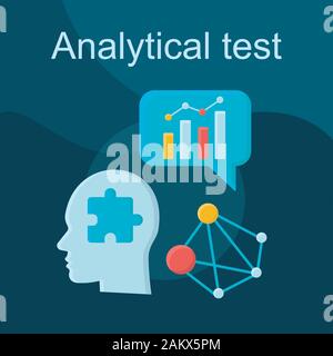 Analytical test flat concept vector icon. Analytic skills idea cartoon color illustrations set. Critical thinking process. Problem solving. Search sol Stock Vector