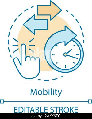 Mobility advantage concept icon. Finger tap, clock face, directional arrows. Fast service. Quick start. Online business idea thin line illustration. V Stock Vector