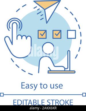 Easy to use concept icon. Remote job, freelance, online test. E-commerce. Digital technologies. Online shopping benefits idea thin line illustration. Stock Vector