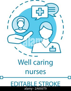 Well caring nurses concept icon. Healthcare assistance. Follow doctor recommendations. Patient help. Nursing service idea thin line illustration. Vect Stock Vector