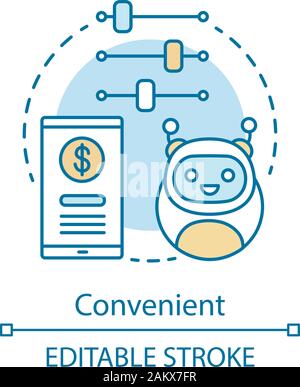 Convenient advantage concept icon. Chatbot. Mobile banking app. E-payment. Online business technologies idea thin line illustration. Vector isolated o Stock Vector