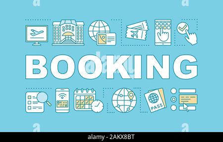 Tickets, hotel booking word concepts banner. Reservation. Trip planning. Travel preparation. Presentation, website. Isolated lettering typography idea Stock Vector
