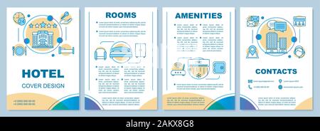 Hotel brochure template layout. Rooms amenities, services. Flyer, booklet, leaflet print design with linear illustrations. Vector page layouts for mag Stock Vector